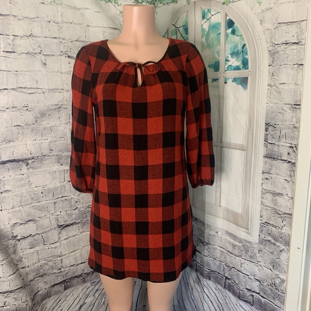 Madewell Buffalo Plaid Signal Check Tunic Dress – Red & Black 🔴🖤